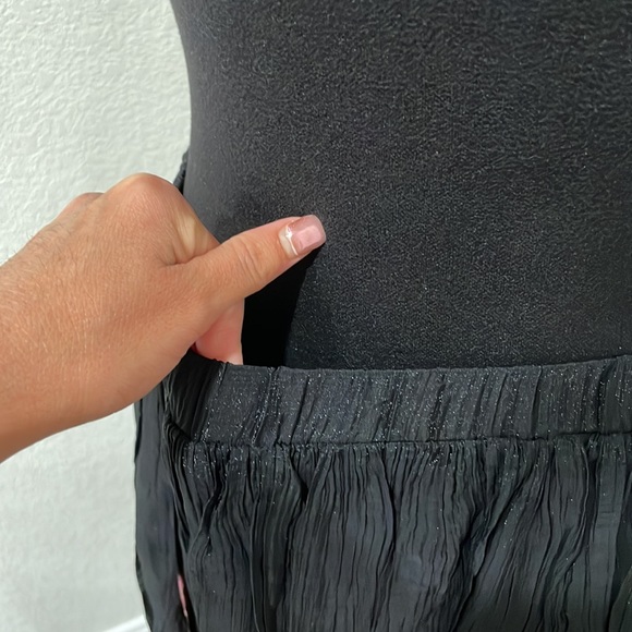 Coldwater Creek Black Shimmer Pleated Maxi Paisley Print Flowy Skirt - Picture 7 of 12